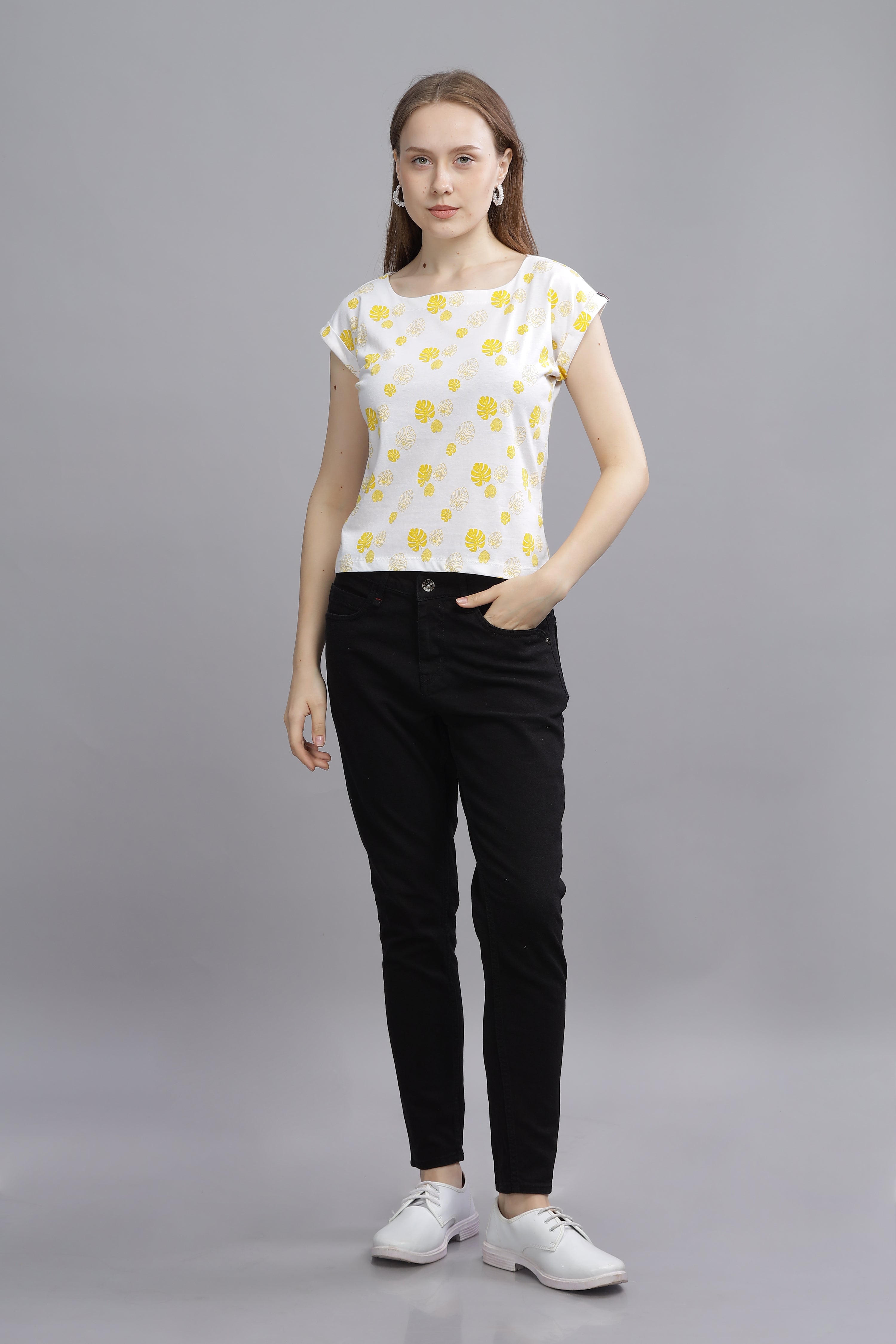 Women's Yellow Flower Patterned Top